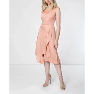 Santorelli Shirley Cowl-Neck Sleeveless Dress Womens 44 / US 8 Peach Asymmetric